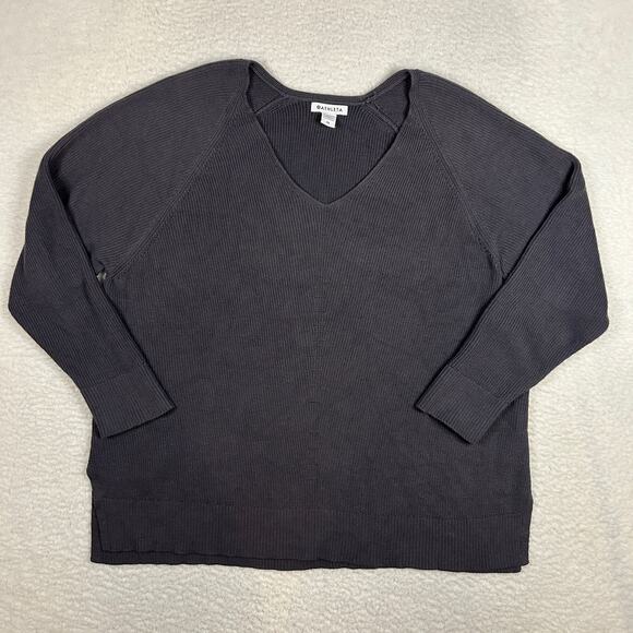 Athleta Womens 2X Hanover Refined V-Neck Sweater Pullover Stretch Ribbed Purple - Picture 1 of 11